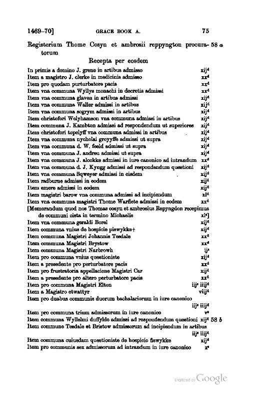 Grace book A, containing the proctors' accounts and other records of the University of Cambridge p.75